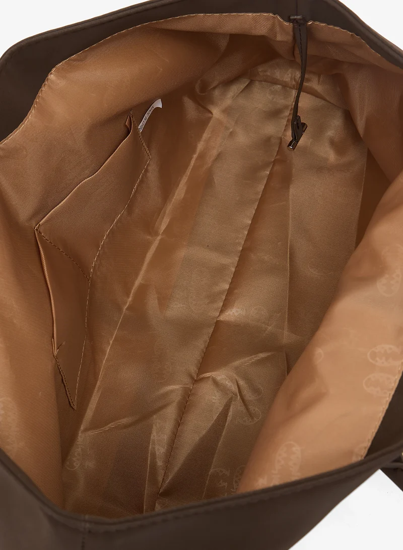 ELLA Brown east-to-west suede tote bag with handle and tag detail for Women | Best Price UAE